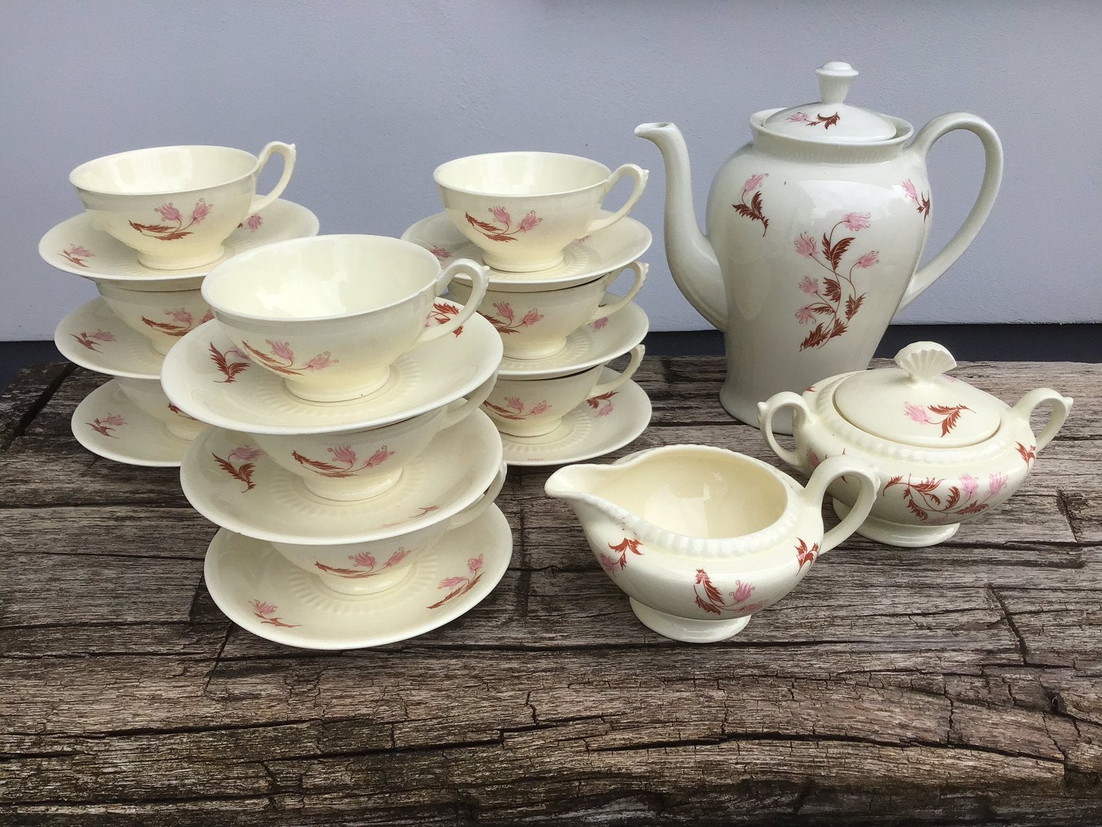 Oud theeservies - 9 kop en schotels - roomstel - theepot, Ophalen of Verzenden