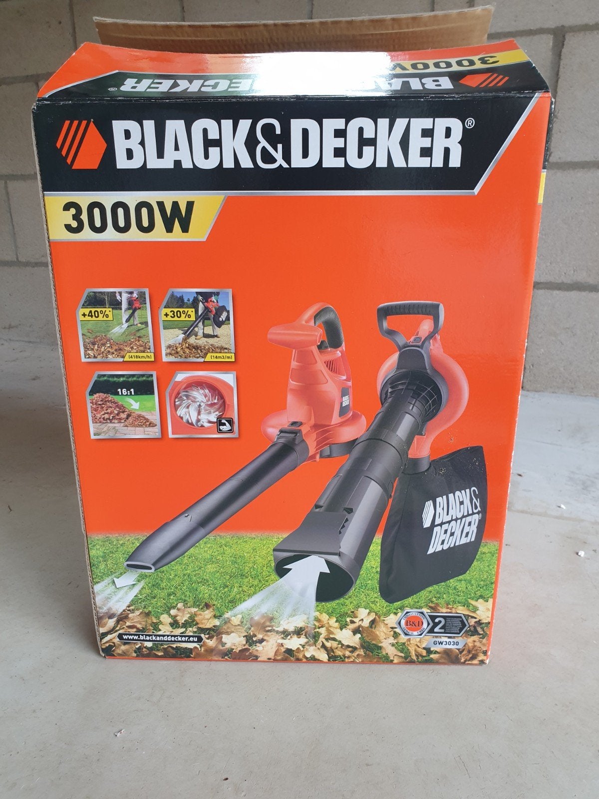 Black & Decker GW3030 Bladblazer/Bladzuiger 3000W, Ophalen, Gebruikt, Met opvangzak, Handgedragen