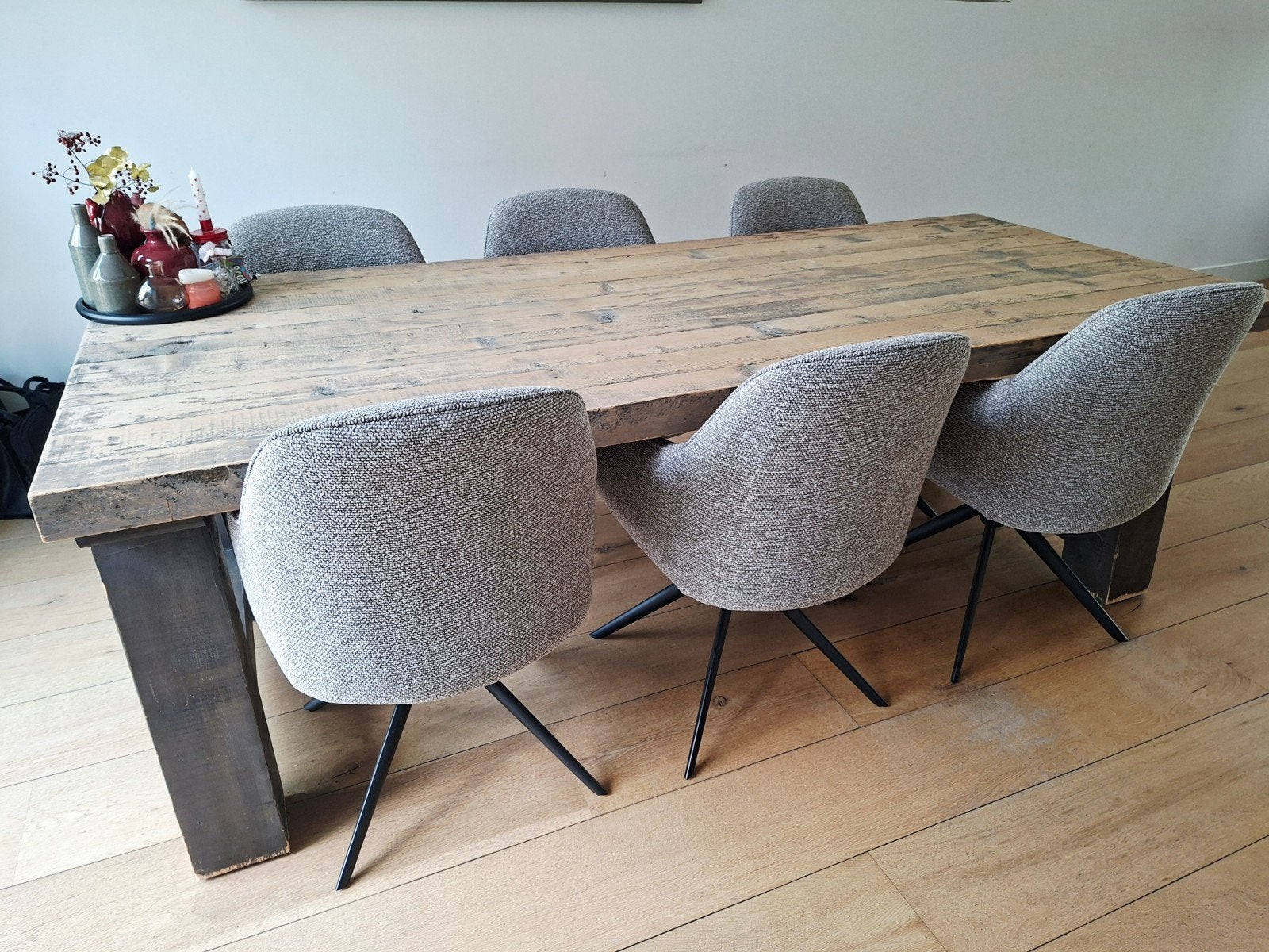 Houten (leef) eettafel / stamtafel 240 x 100 cm, Ophalen, Gebruikt, 100 tot 150 cm, 200 cm of meer