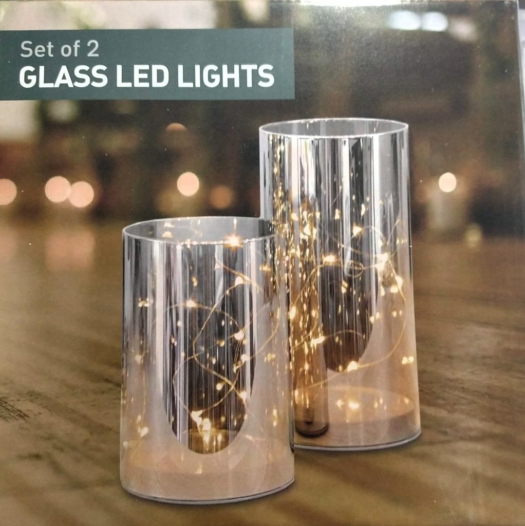 Glas LED Licht set van 2, Huis en Inrichting, Woonaccessoires | Kandelaars en Kaarsen, Lantaarn, Meerkleurig, Overige merken, Ophalen of Verzenden