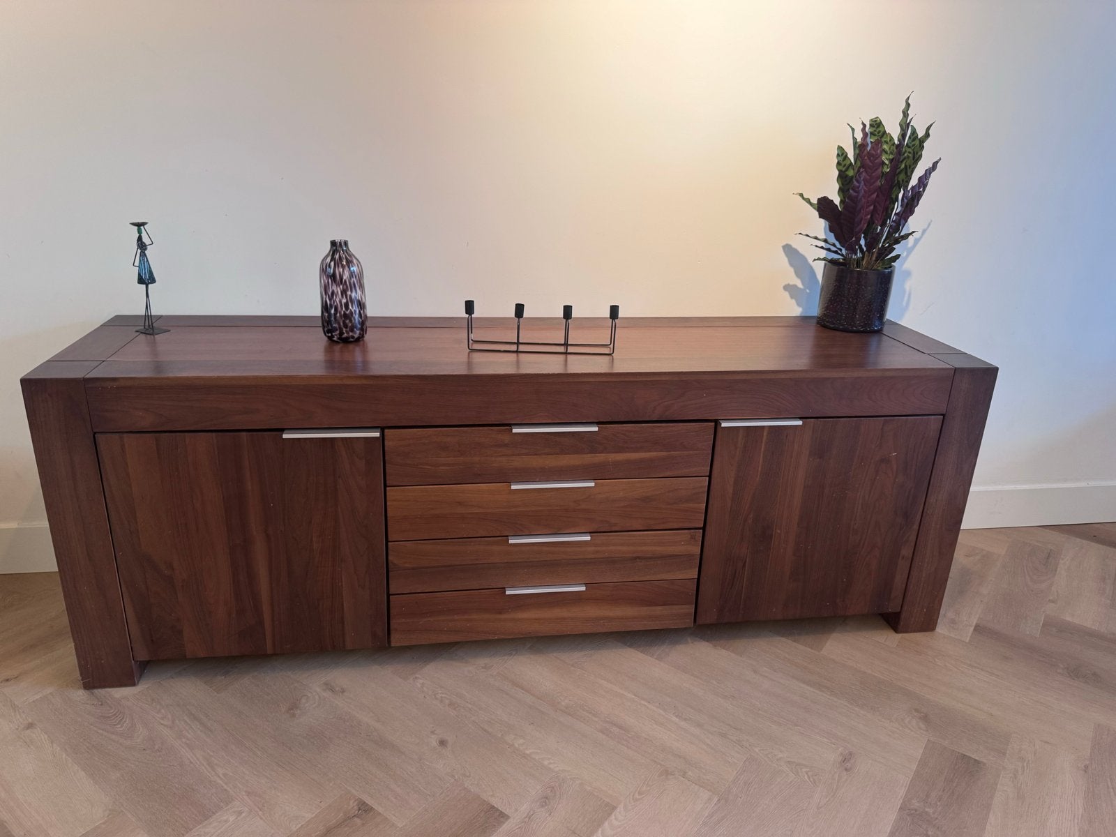 Massief Eiken Buffetkast / Sideboard - Tijdloos Design, Gebruikt, Eikenhout, Ophalen of Verzenden, 200 cm of meer