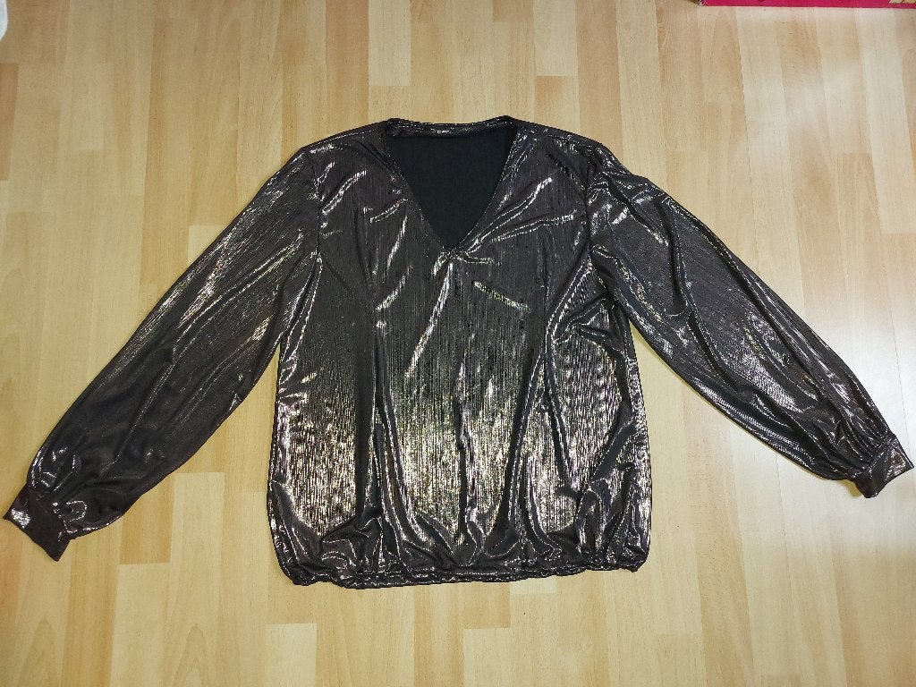 Goudkleurige blouse, Ophalen of Verzenden, Zo goed als nieuw, Maat 42/44 (L), Goud