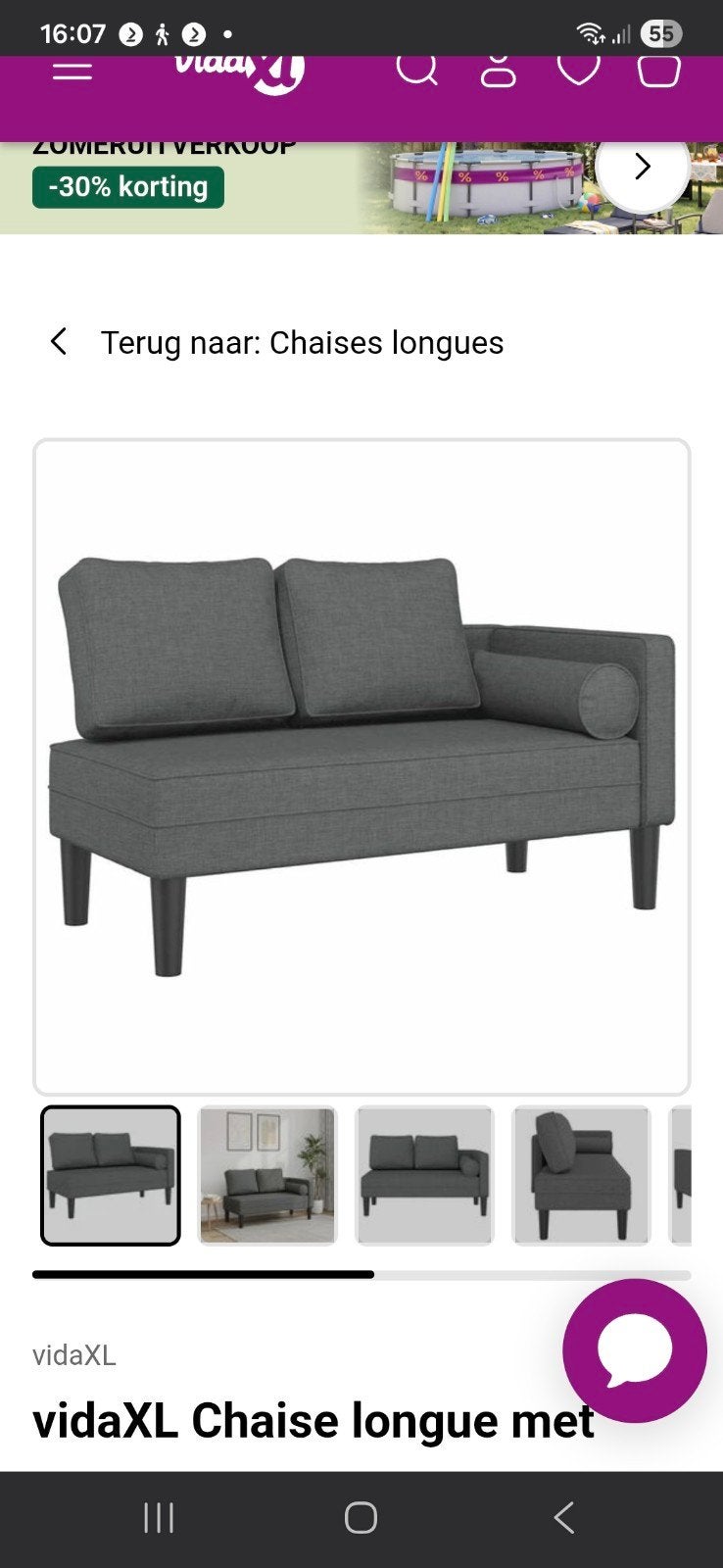 Nieuwe VidaXL Chaise Longue - Comfortabel en Stijlvol, Ophalen, Nieuw, Tweepersoons