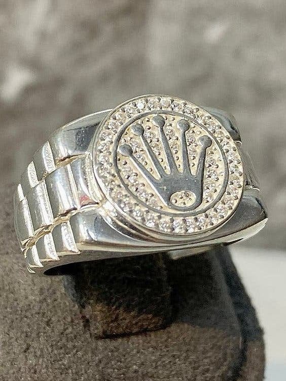 Zilveren Massieve Rolex Ring, 19 tot 20, Nieuw, Ophalen of Verzenden, Dame of Heer