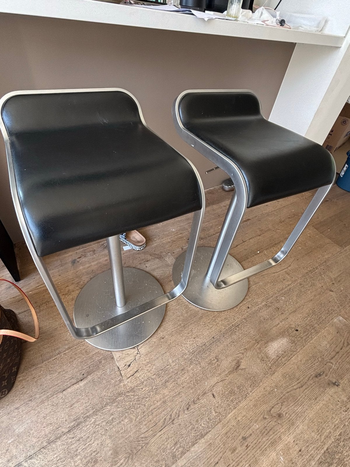 Set van 2 klassieke Lapalma LEM barkrukken, Gebruikt, Met voetsteun, 60 tot 90 cm, Leer