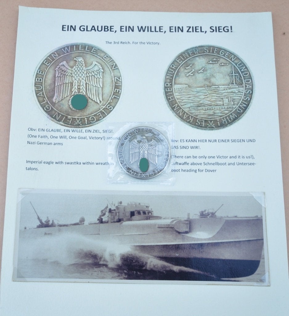 1941 invasie Engeland EIN GLAUBE, munt + foto's, Verzamelen, Verzenden, Marine, Duitsland, Embleem of Badge