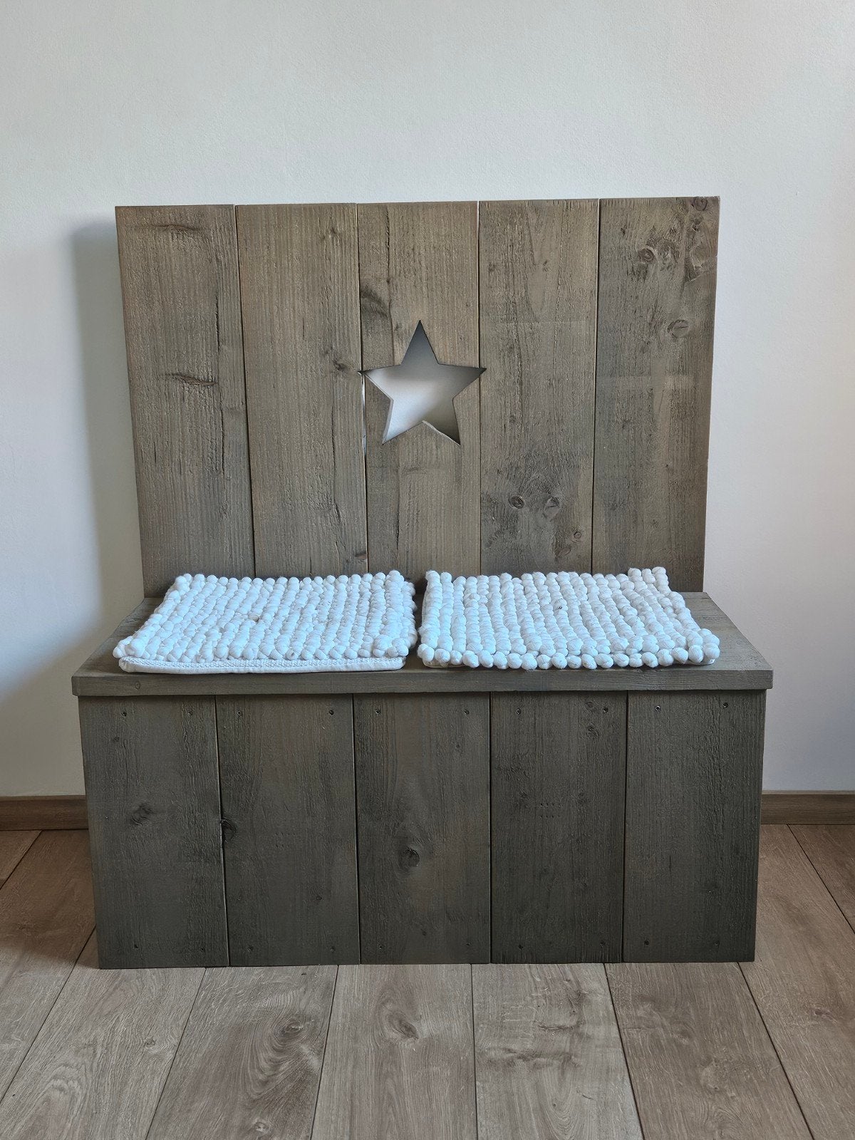Houten bankje met opbergruimte en steruitsparing, Ophalen, Gebruikt, Overige kleuren, Stof