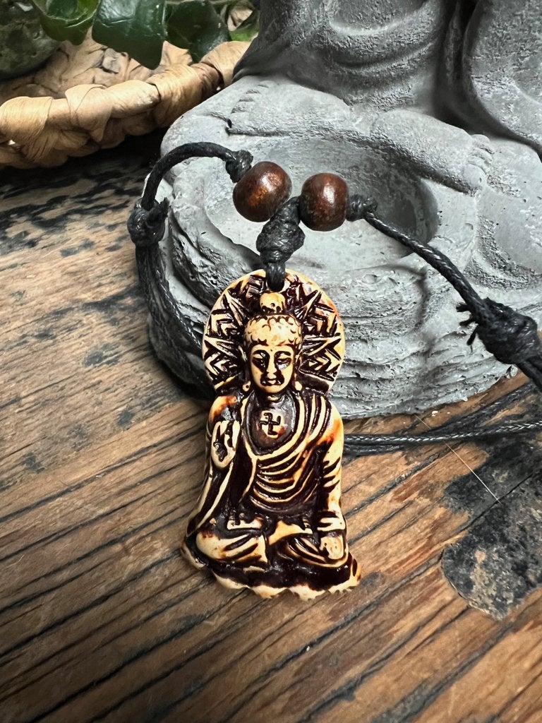 Boeddha ketting met swastika Tibet boeddha Boeddha ketting, Overige materialen, Verburgt Vintage, Verstelbaar, Bruin