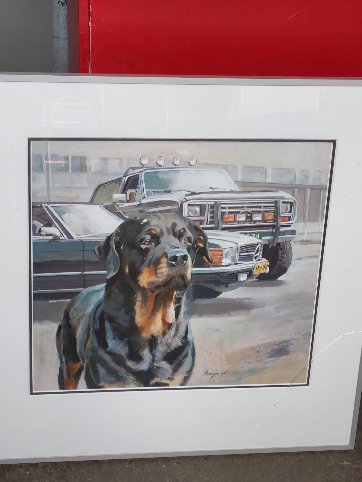 Harjo Martinus aquarel auto's en rottweiler, Antiek en Kunst, Ophalen of Verzenden