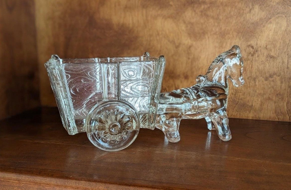 Vintage dik glazen paard en wagen decoratie, Ophalen of Verzenden