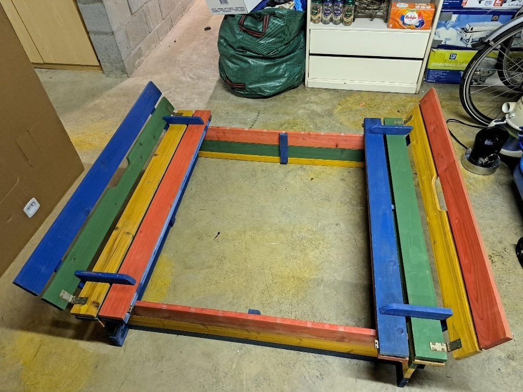 Afsluitbare houten zandbak, Ophalen, Gebruikt