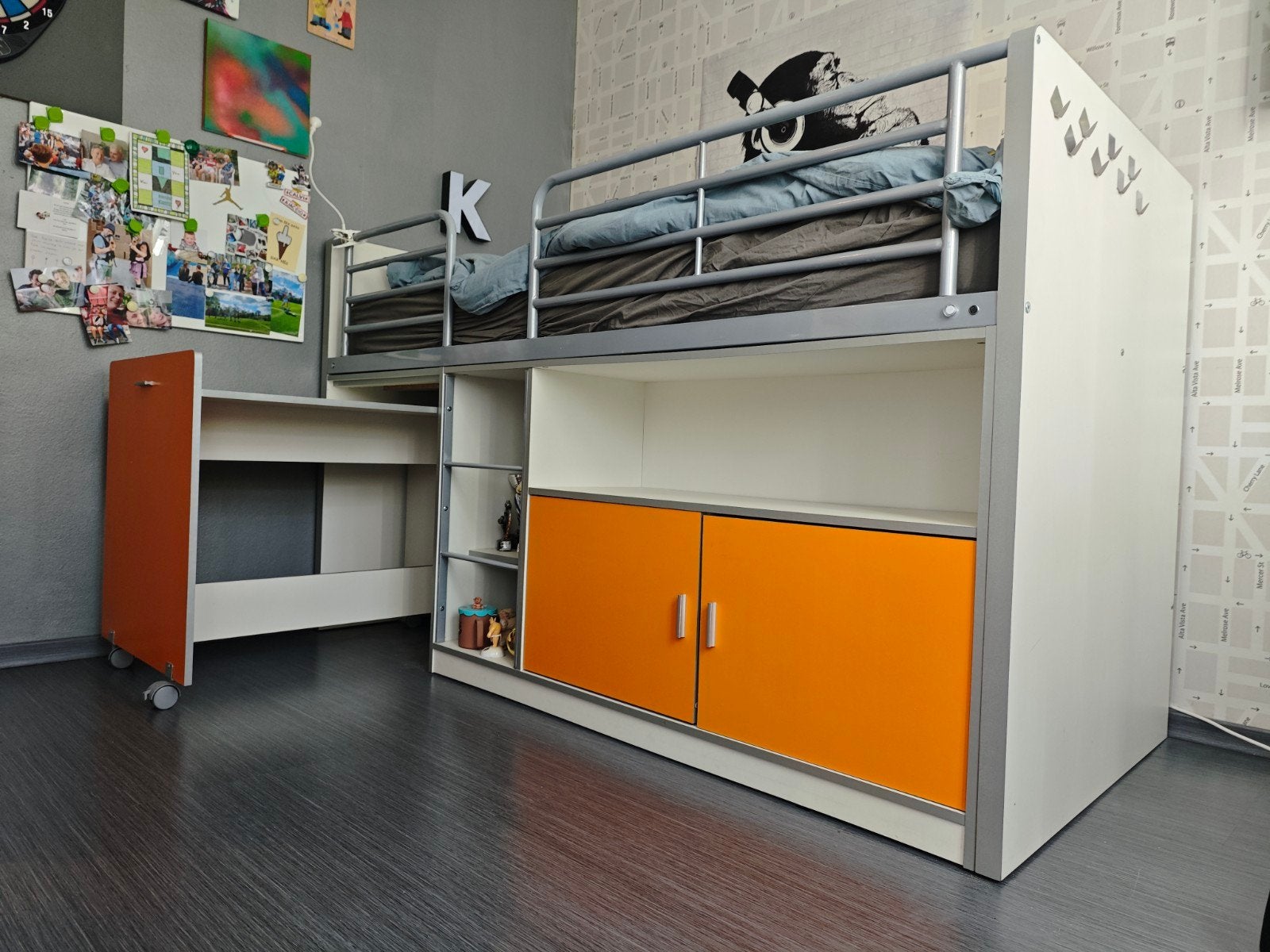 Prachtige Vipack Bonny Halfhoogslaper incl. bureau en opberg, Gebruikt, Eenpersoons, Ophalen of Verzenden, 90 cm