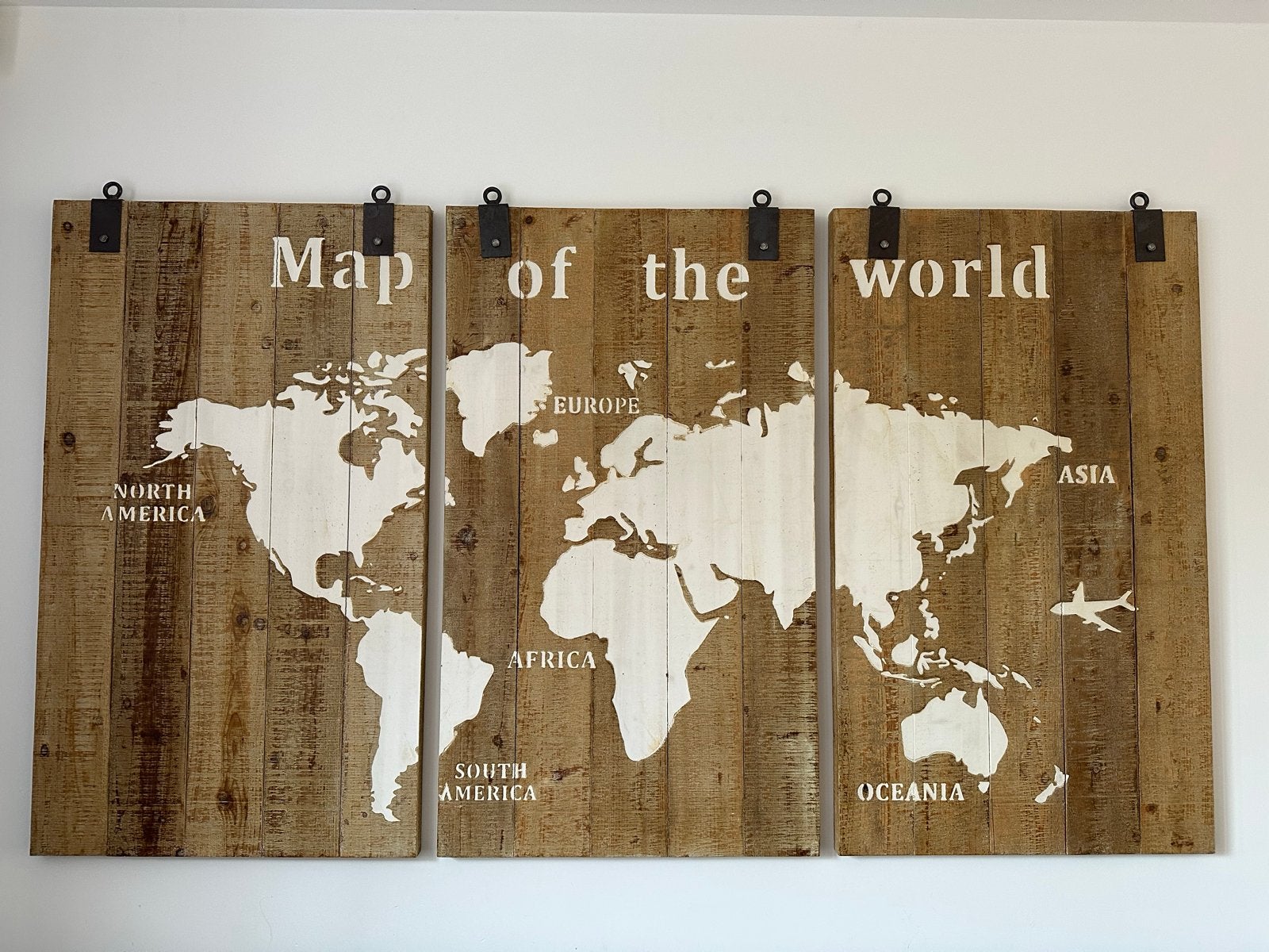 Houten Wereldkaart Wanddecoratie - Set van 3 Panelen, Ophalen, Gebruikt, Hout, Vintage