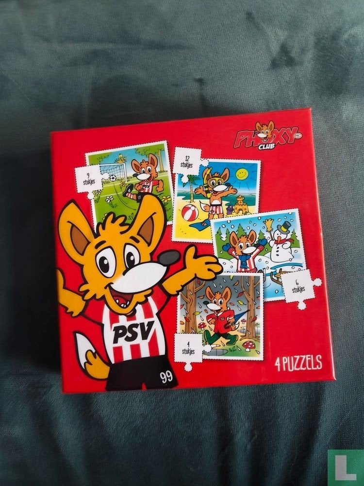 PSV Phoxy Club Puzzels - 4 Puzzels in één doos, Ophalen of Verzenden, 10 tot 50 stukjes, Gebruikt, 2 tot 4 jaar