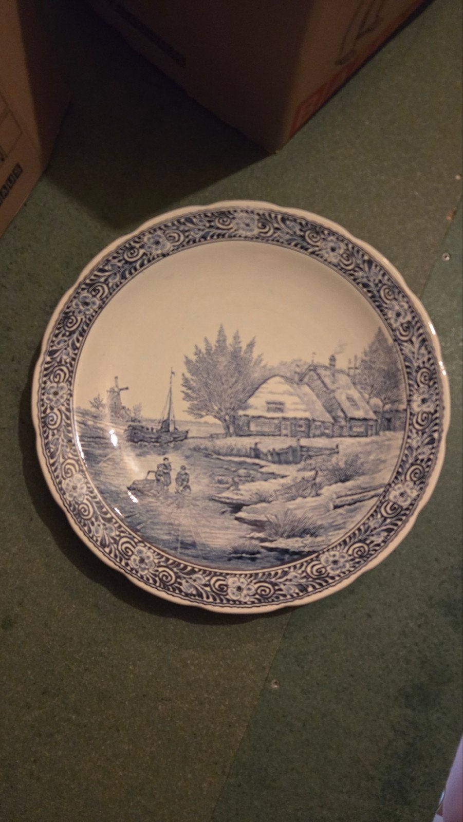 Grote Delftsblauwe wanddecoratie schaal/bord - Boch, Antiek en Kunst, Ophalen