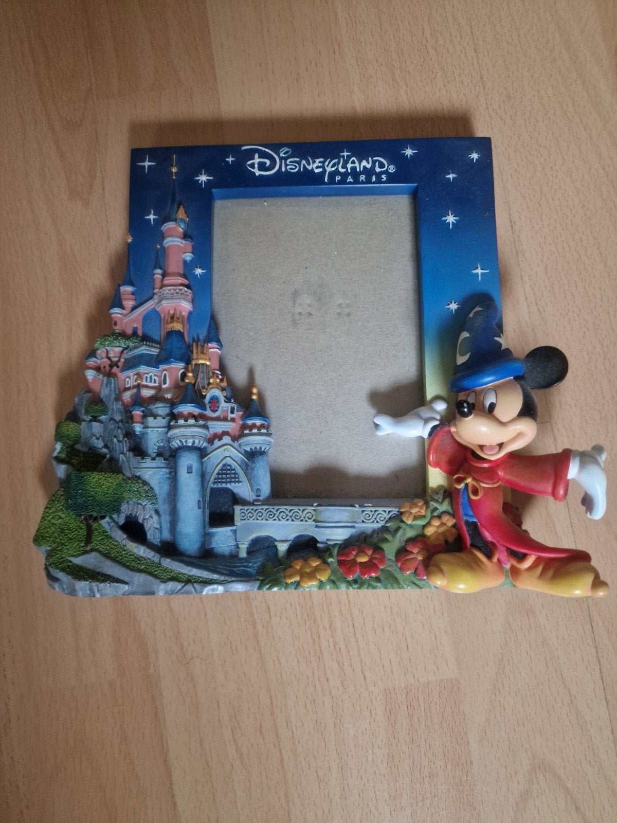 Disney fotolijst met Mickey Mouse en kasteel, Ophalen, Kunststof, Gebruikt, Fotolijst