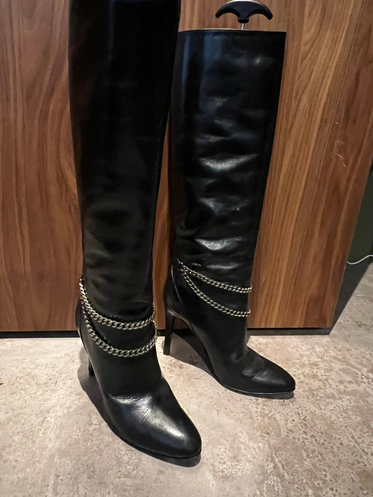 YVES SAINT LAURENT laarzen kettingen 38,5 origineel zgan, YVES SAINT LAURENT, Hoge laarzen, Zwart, Ophalen of Verzenden