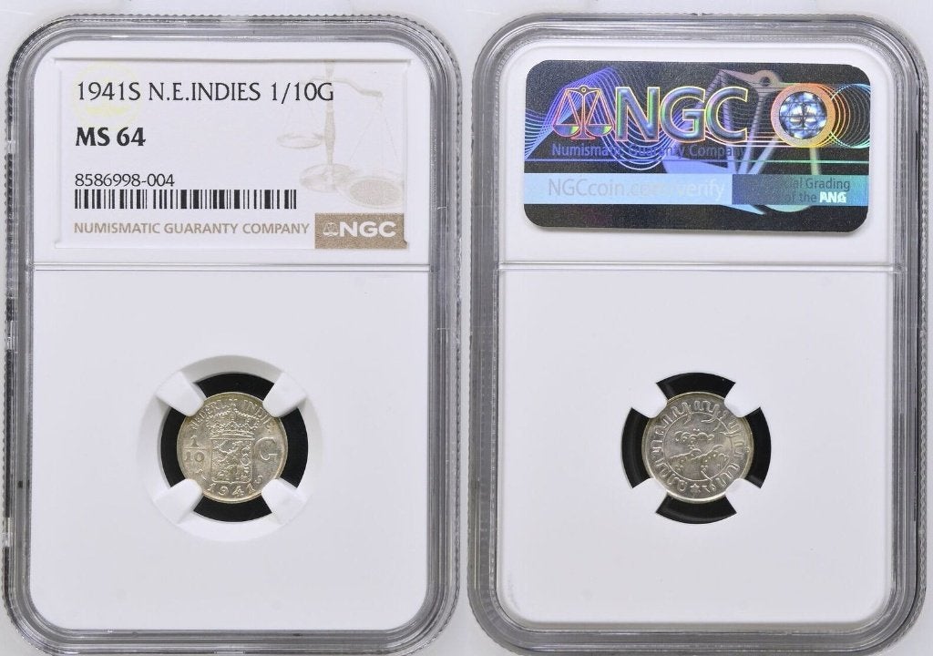 1/10 gulden 1941 S, Nederlands-Indië (Wilhelmina) NGC MS64, Verzenden, Zilver, 10 cent, Koningin Wilhelmina