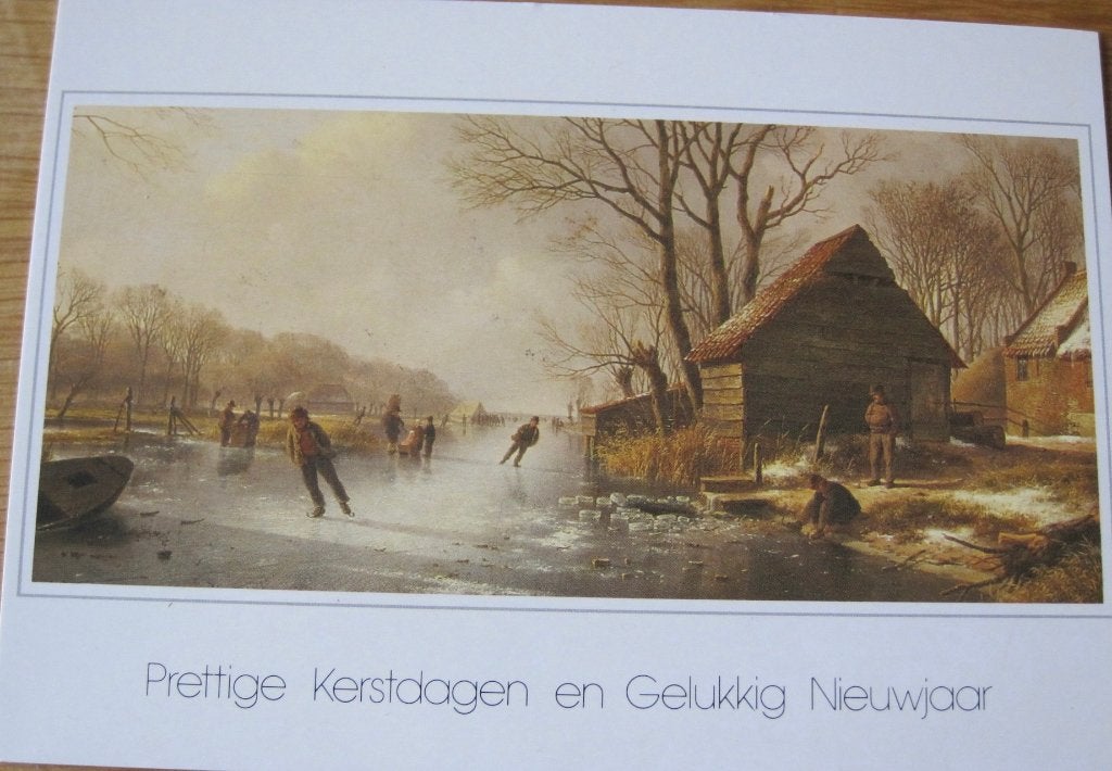 Kerst - IJsgezicht met schaatsers van Andreas Schelfhout, Verzenden, 1980 tot heden, Gelopen, Overige thema's