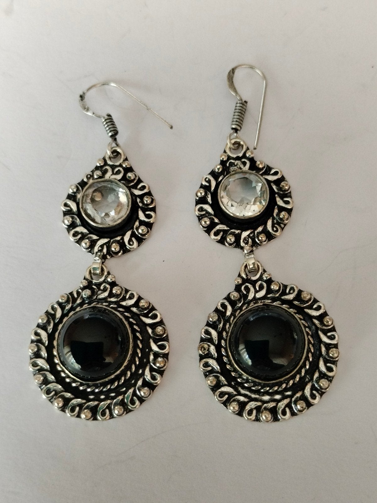 zilveren oorbellen met zwart onyx en wit topaas, Sieraden, Tassen en Uiterlijk, Hangers, Verzenden, Zwart, Nieuw