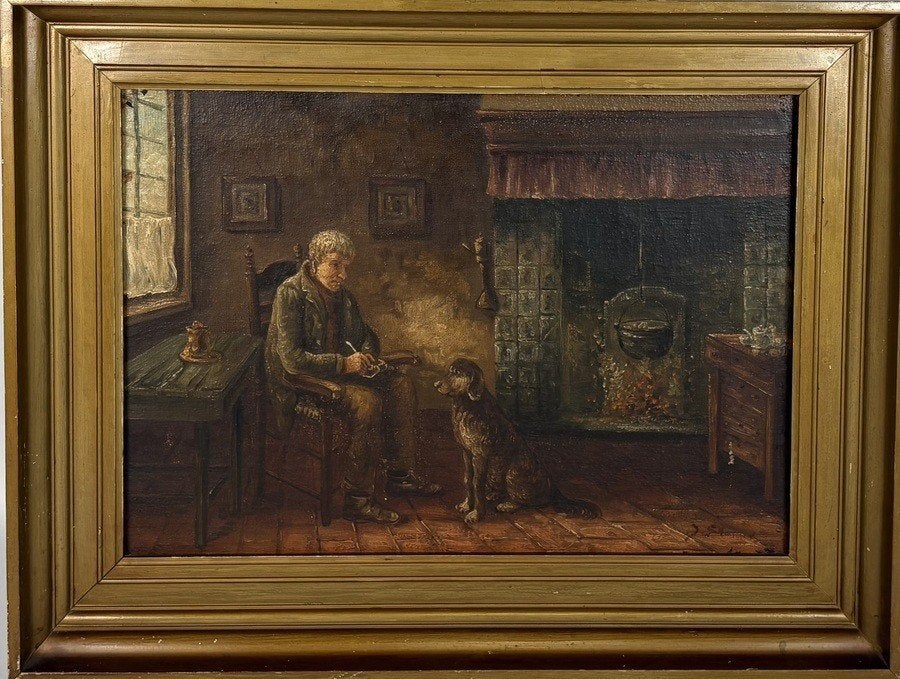 552. Schilderij naar Jozef Israëls – ca.1900, Ophalen, Overig onderwerp, Olieverf, Gesigneerd