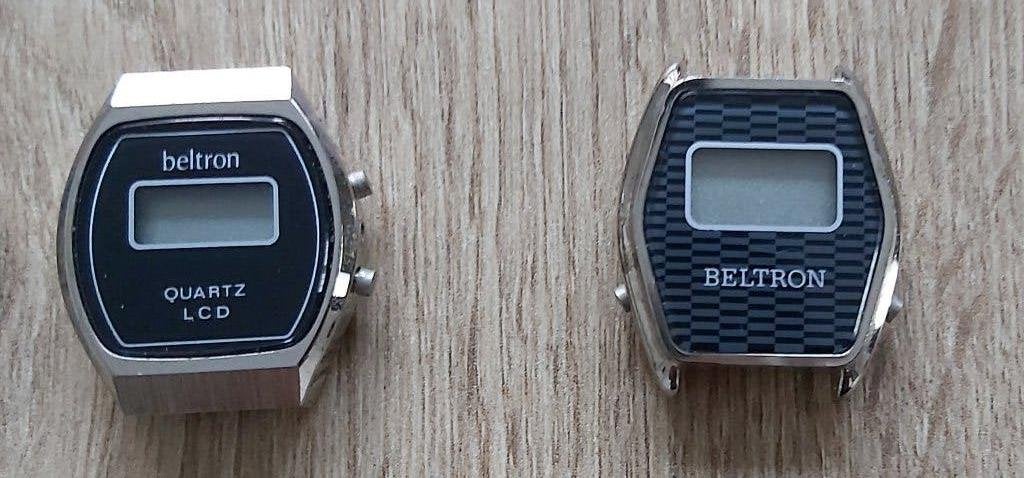 2 Vintage BELTRON Quartz LCD Horloges Jaren'70/'80., Overige merken, Staal, Gebruikt, Staal