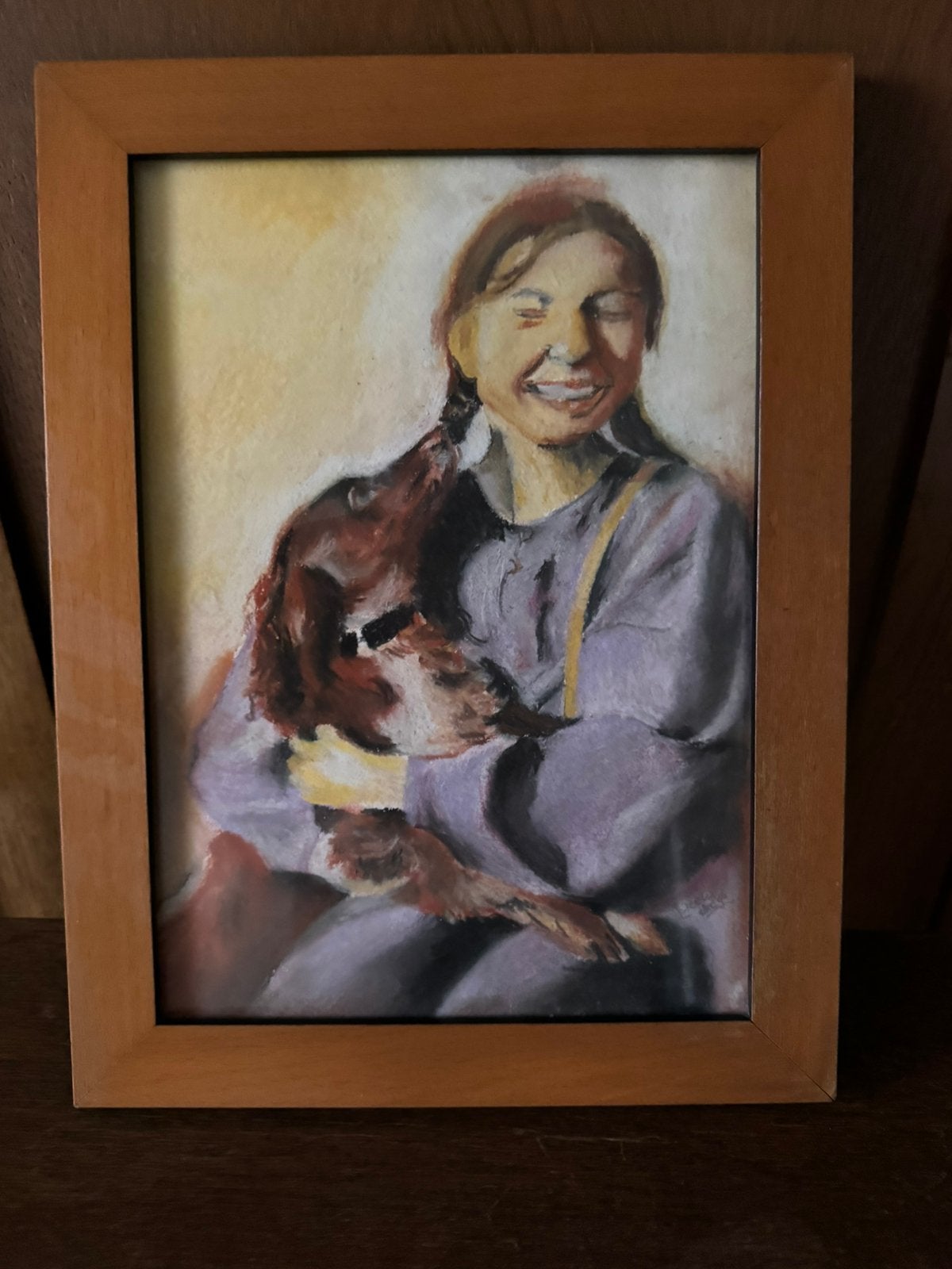 Schilderijtje met meisje en hond, Ophalen of Verzenden, Dieren