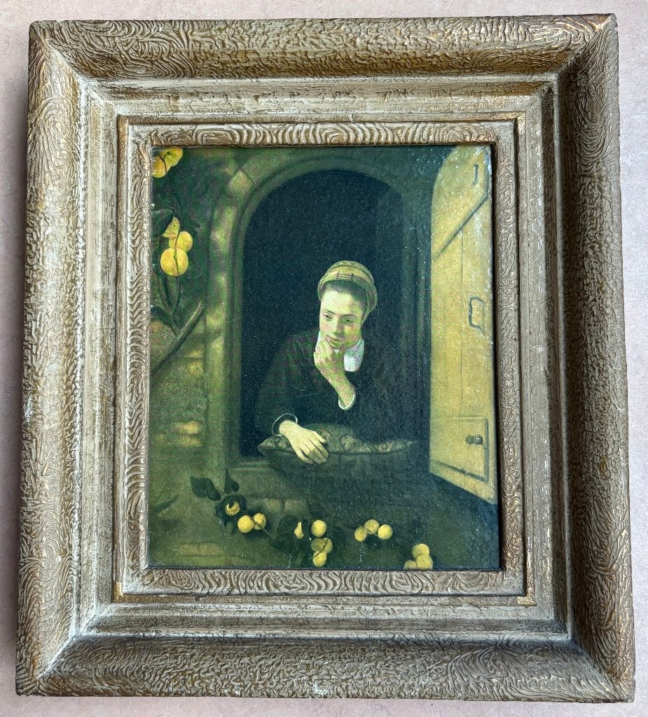 Mooie kopie van 'Meisje aan het venster' (Nicolaas Maes), Nederlandse school, Portret of Personen, Overige ondergronden, Ophalen of Verzenden