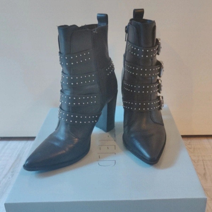 Manfield leren laarsjes met studs, maat 38, Zwart, Lage of Enkellaarzen, Ophalen of Verzenden, Manfield