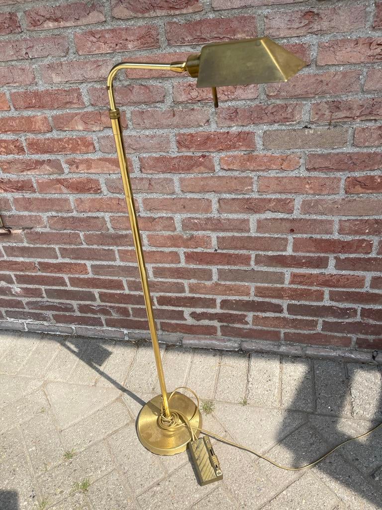 Vintage Messing Leeslamp / Schemerlamp met Voetschakelaar, Ophalen of Verzenden, Gebruikt, Metaal, 100 tot 150 cm