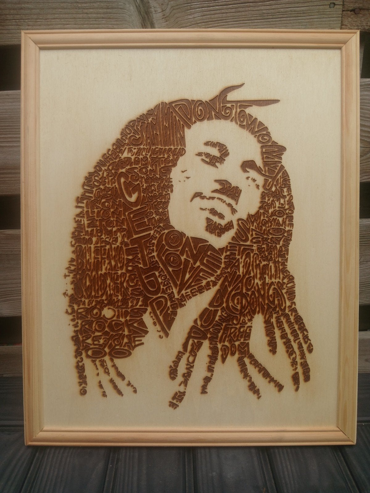 Houten Bob Marley Bord - Gebrand Portret met Lijst, Ophalen of Verzenden, Zo goed als nieuw, Overige onderwerpen
