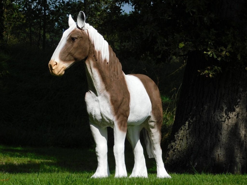 Beeld Paard Bruin met Wit - 105 cm - Polystone, Dierenbeeld, Kunststof, ., Ophalen of Verzenden