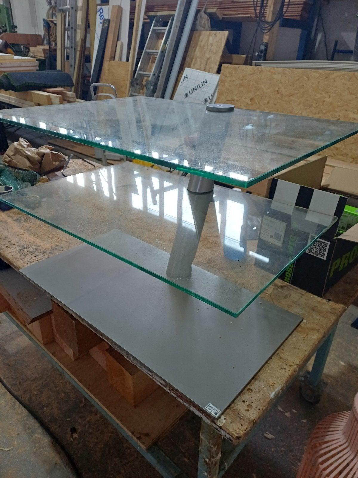 Lourens Fisher Glazen Salontafel - Modern Design, Huis en Inrichting, Ophalen, 50 – 75, Gebruikt, Onbekend