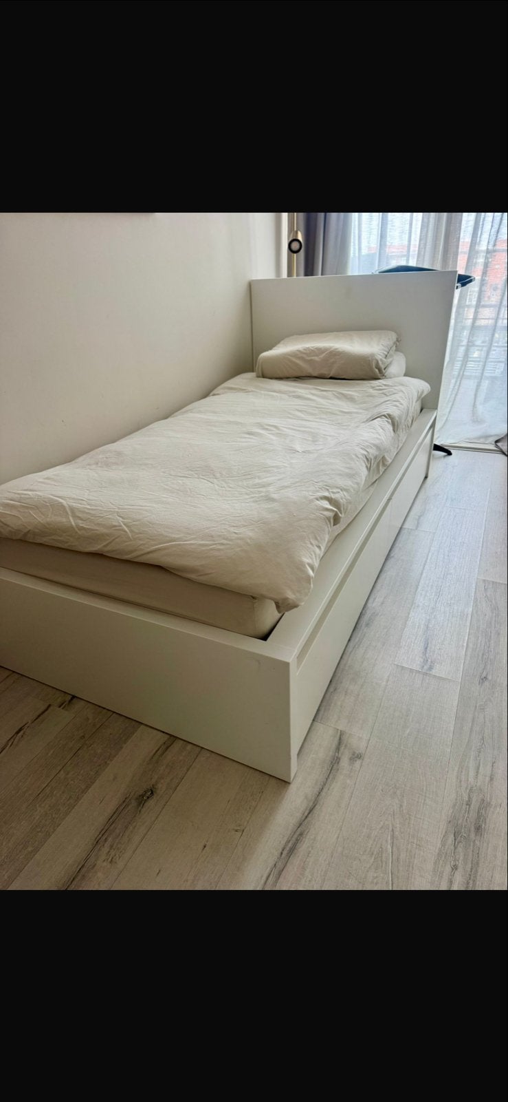 IKEA Malm bedframe wit 90x200 cm met 2 lades, Ophalen, Gebruikt, 90 cm, Eenpersoons