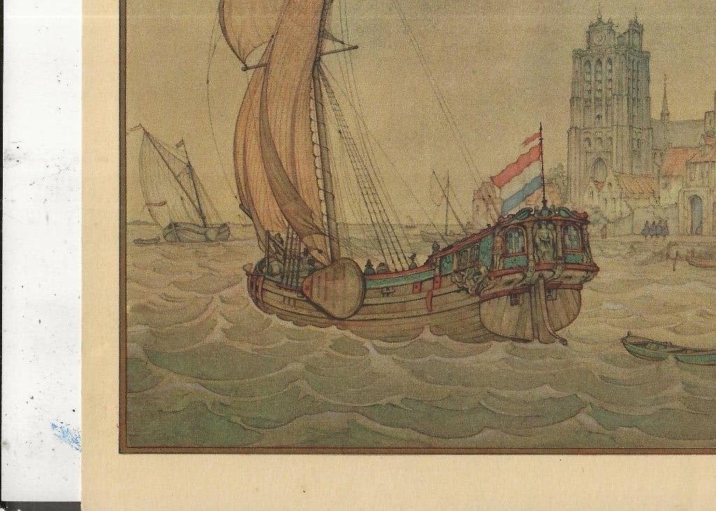 Anton Pieck Ned Zeilschip vaart uit 1941 20-18 cm, Ophalen of Verzenden, 1940 tot 1960, Ongelopen, Overige thema's