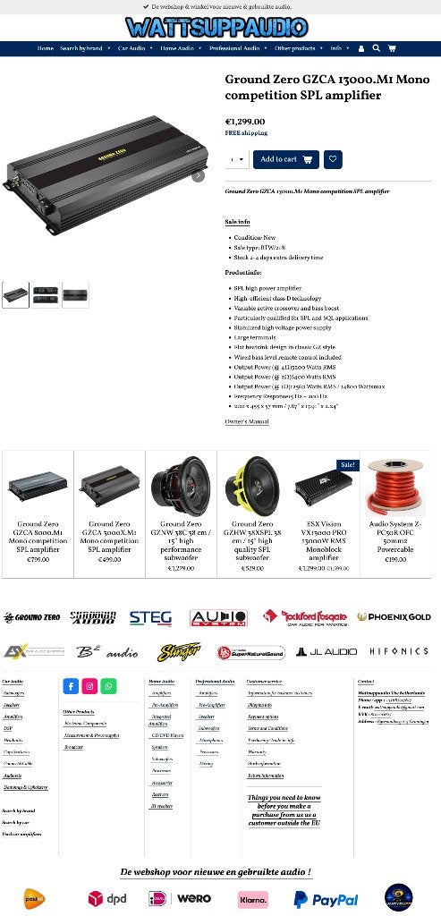 Ground Zero GZCA 13000.M1 Monoblok versterker 13000W, Erlenweg 25, 85658 Egmating, Germany, Nieuw, https://www.ground-zero-audio.com/en/support-en/contact-page/