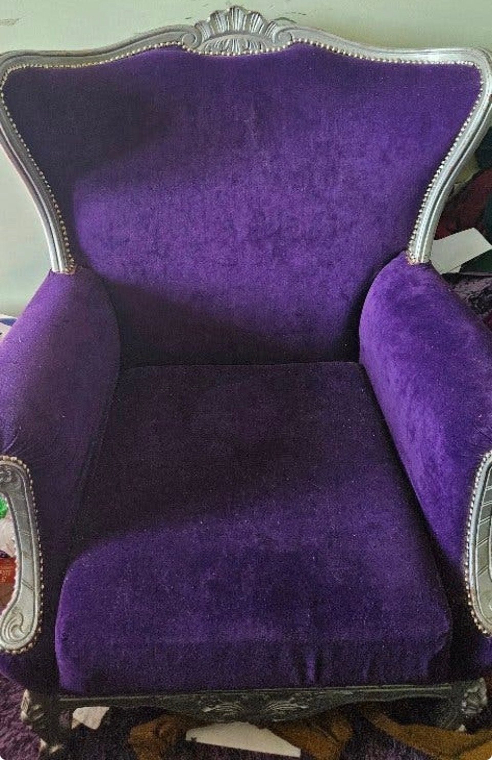 Luxe Barok Stoel - Paars Fluweel met Zilveren Details, Ophalen, Gebruikt, Overige kleuren, Eén