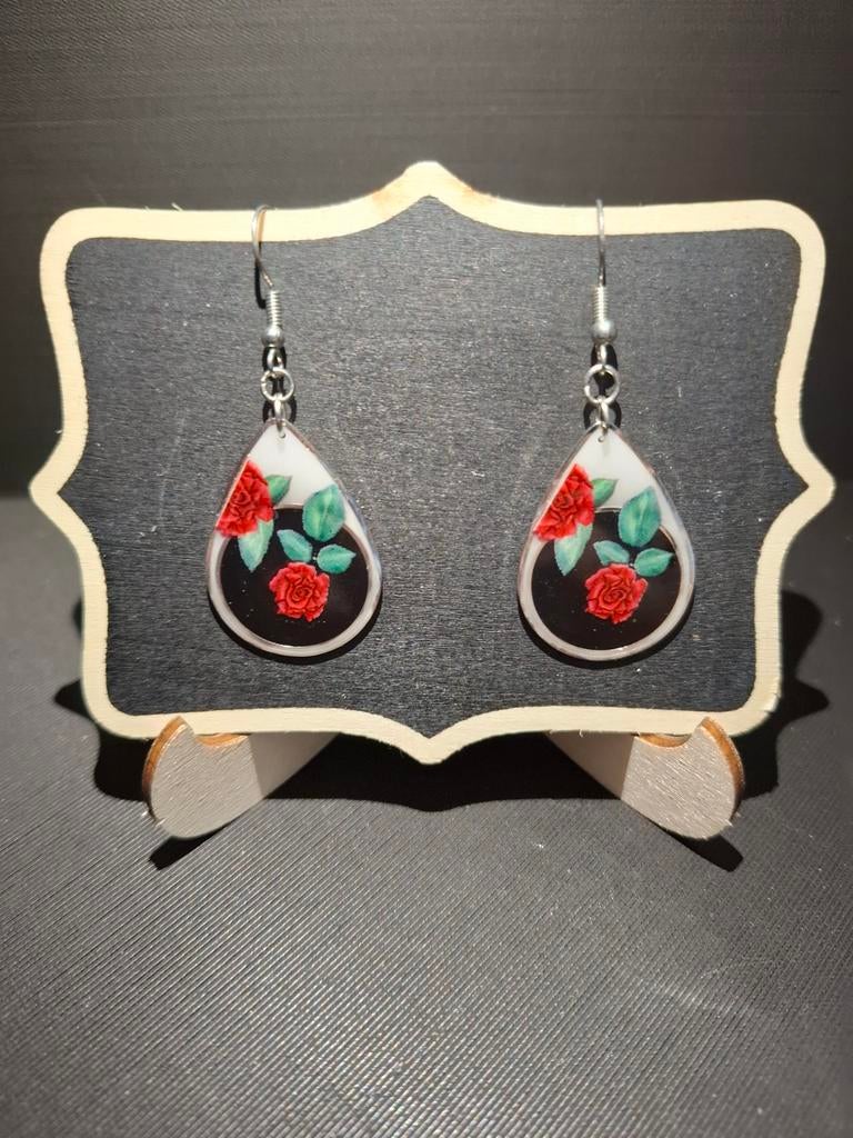 Oorbellen met roosjes, Overige materialen, Hangers, Overige kleuren, Nieuw