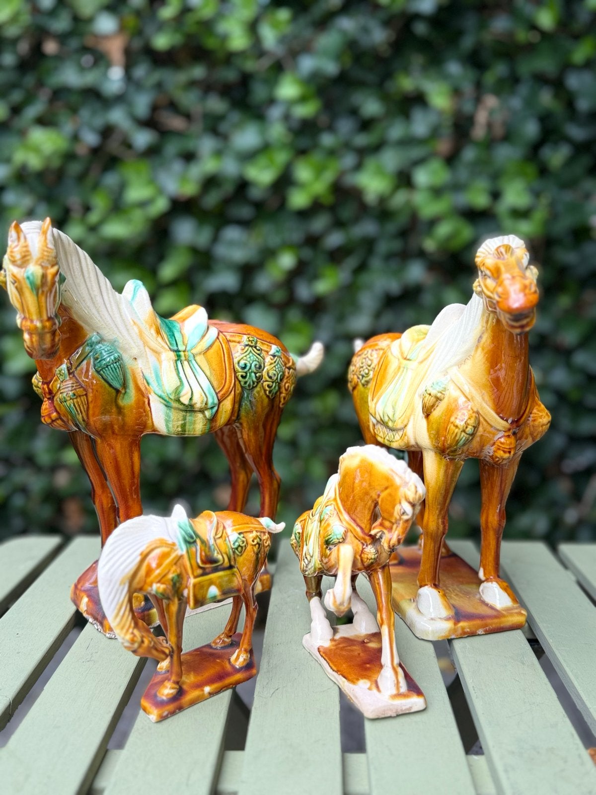 Set van 4 Chinese geglazuurde Tang-stijl paarden, tot 28 cm, Antiek en Kunst, Ophalen of Verzenden