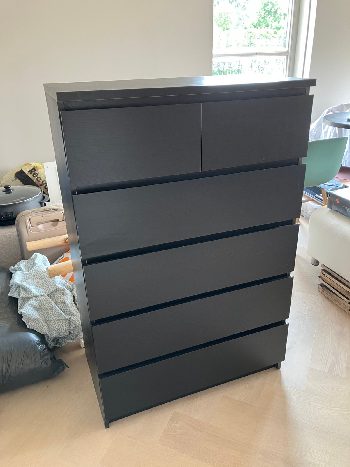 Malm ladekast zwart 6 laden, Huis en Inrichting, Ophalen, Gebruikt, 5 laden of meer, 100 tot 150 cm