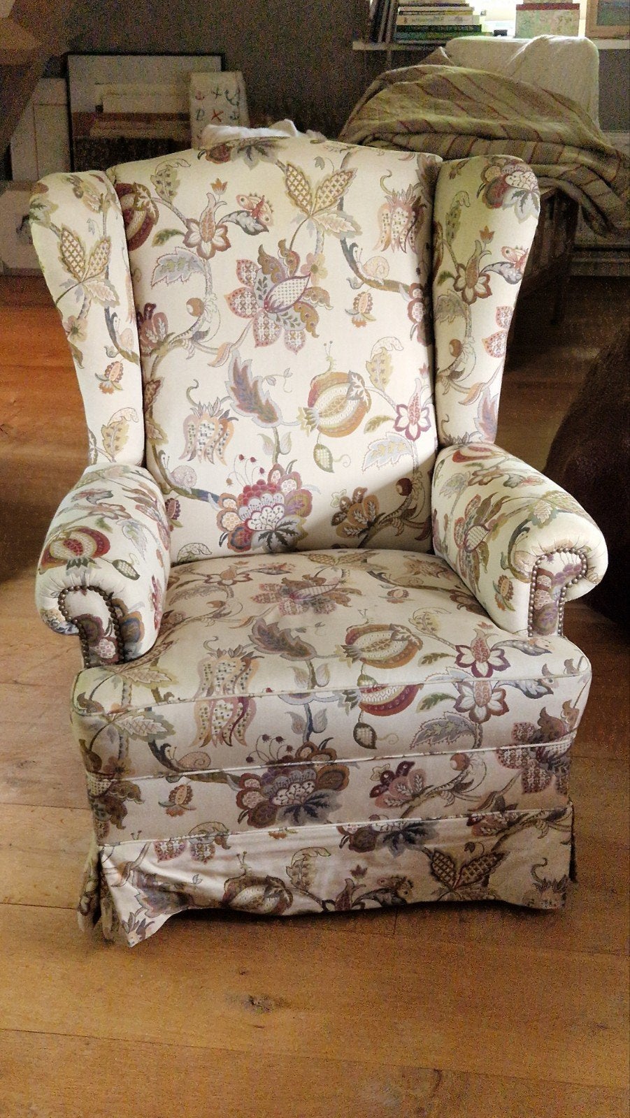 Klassiek Oorfauteuil ( Wingbackchair) met Bloemmotief, Huis en Inrichting, Ophalen, Gebruikt, 50 tot 100 cm, 75 – 100