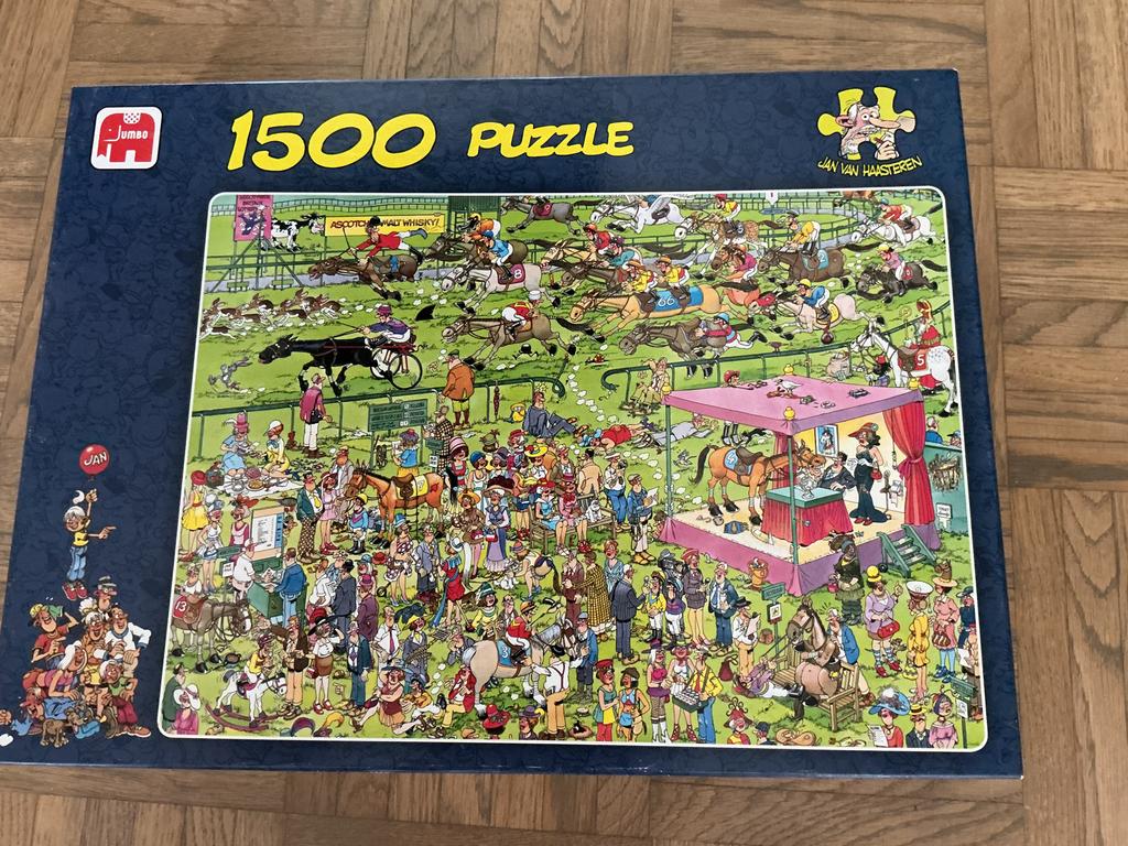 Jan van Haasteren Ascot Paardenrace 1500 stukjes, Ophalen of Verzenden, 500 t/m 1500 stukjes, Zo goed als nieuw, Legpuzzel