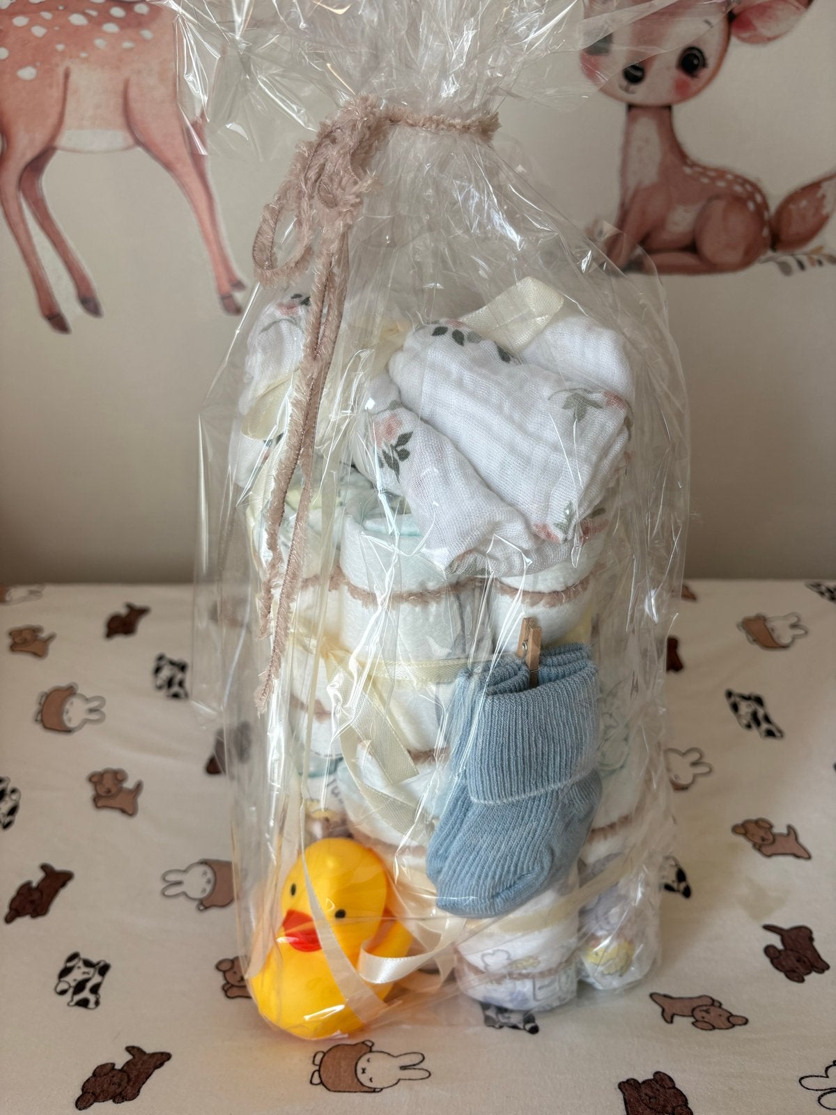 Luiertaart Jongen met Hydrofiele Doek, Badeendje en Sokjes, Ophalen, Nieuw, Kraamcadeau
