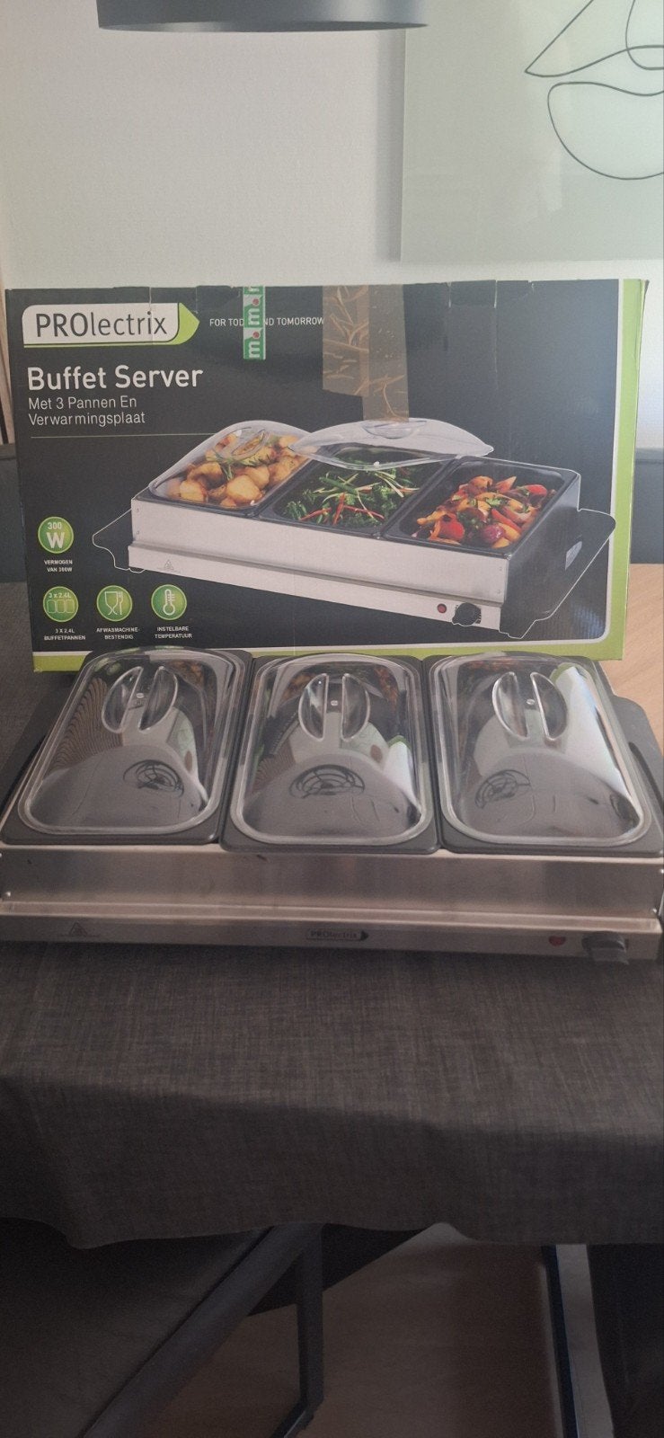 PROlectrix Buffet Server met 3 Pannen en Verwarmingsplaat, Ophalen, Zo goed als nieuw