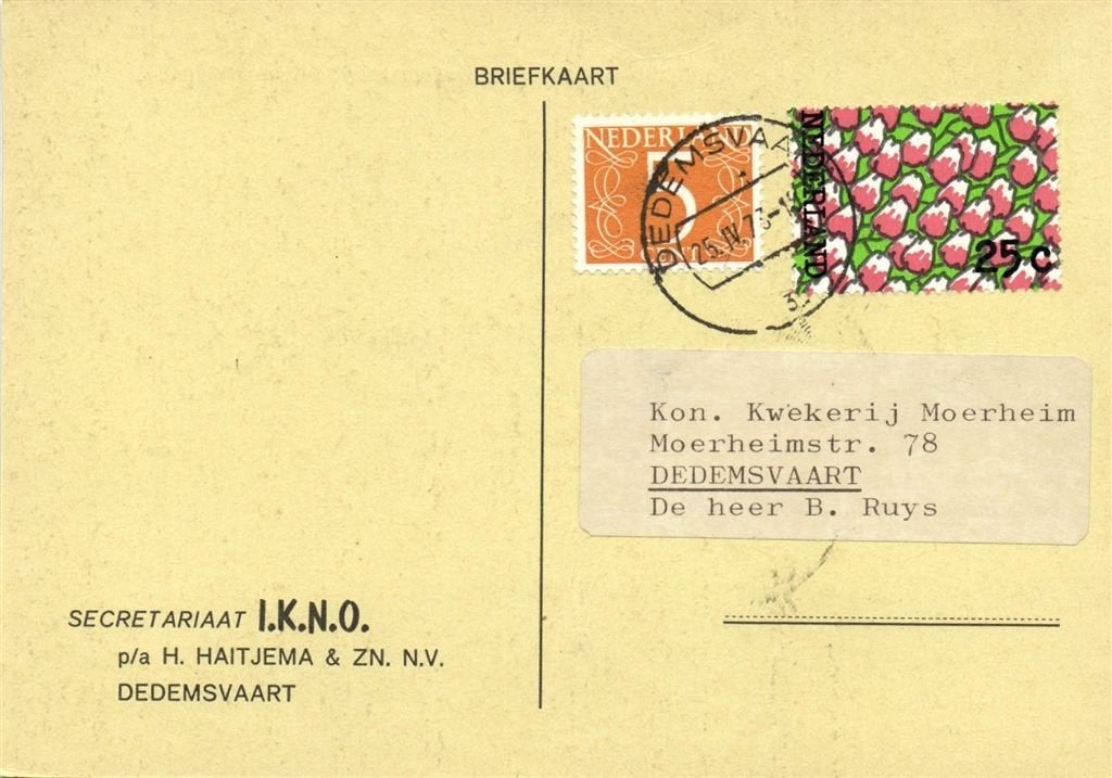Secretariaat I.K.N.O., Dedemsvaart - 04.1973 - briefkaart, Ophalen of Verzenden, Briefkaart