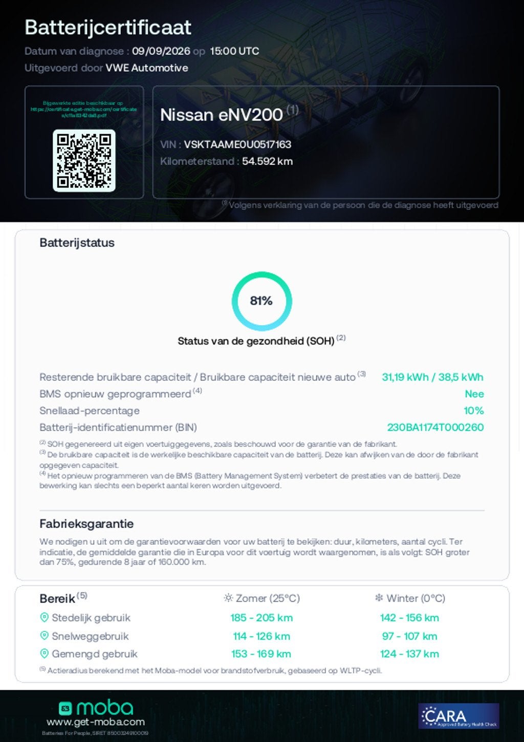 Nissan E-NV200 Evalia 100 % ELEC 5 PEROONS + ROLSTOEL / INVA, Auto's, Stof, Gebruikt, Zwart, 1594 kg