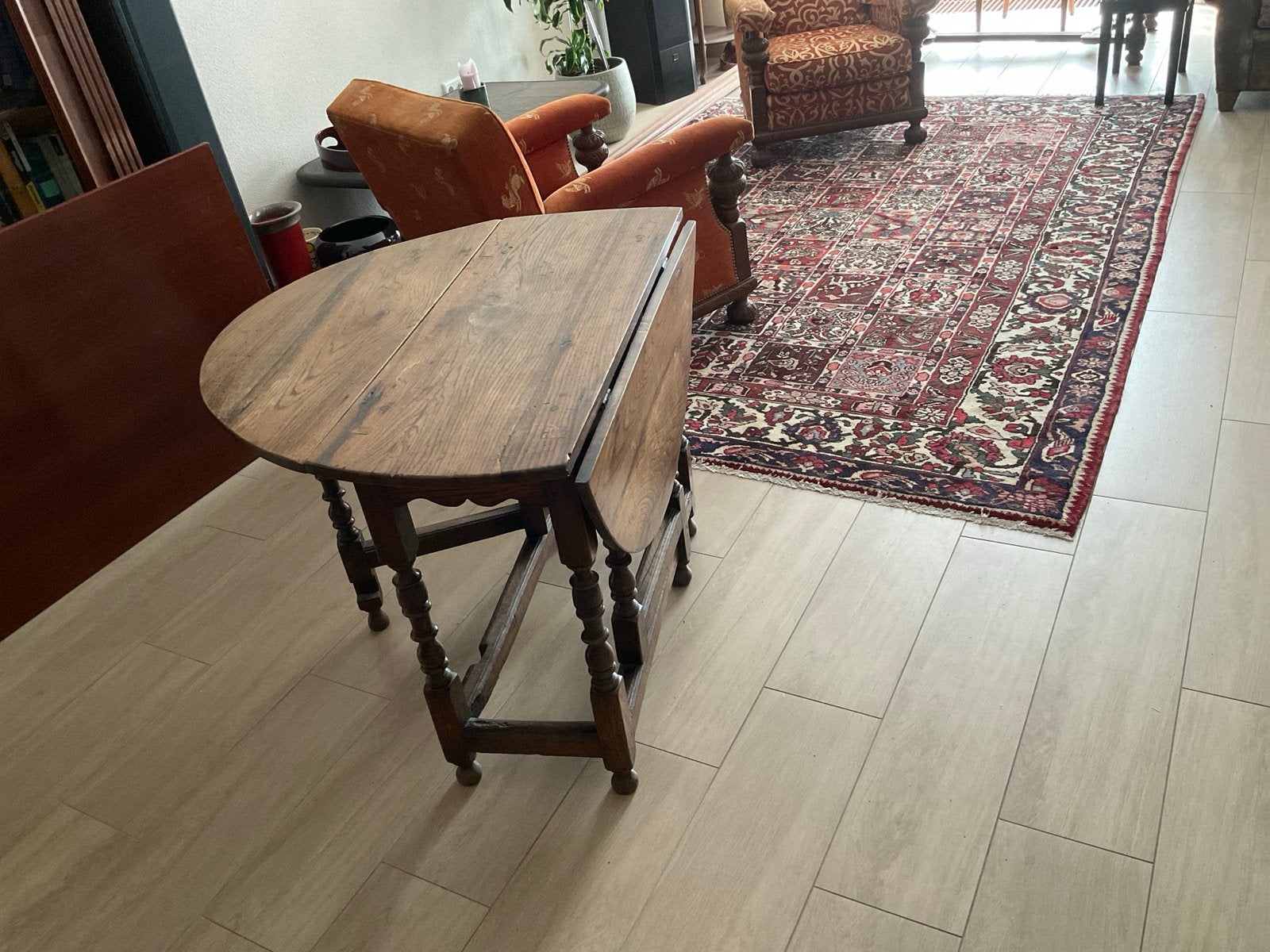 Antieke Engelse Gateleg Tafel met Lade - Eikenhout, Antiek en Kunst, Antiek | Meubels | Tafels, Ophalen