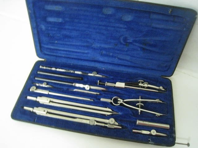 Oude passerdoos HAFF Techniker T VII, binnen velours,+/-1940, Ophalen of Verzenden
