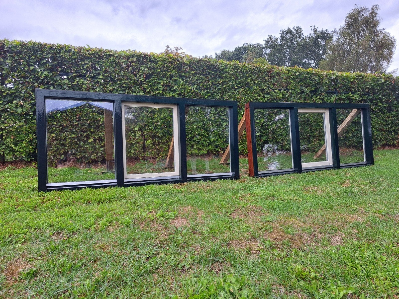 2x hardhouten dakkapelkozijn 220x100 cm – HR++ glas, Gebruikt, Raamkozijn, 75 tot 150 cm, Hout