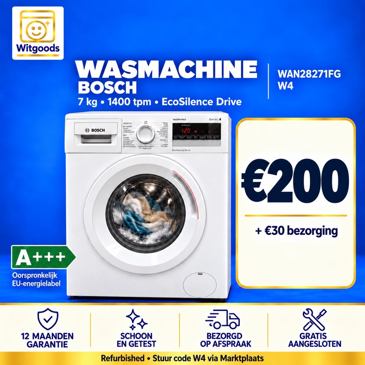 ✅ OP=OP - DE LAATSTE WASMACHINES OP VOORRAAD, Witgoods@gmail.com, 8 tot 10 kg, Ophalen of Verzenden, 1600 toeren of meer